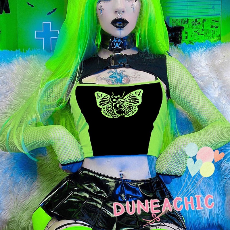 DUNEA Áo Tay Dài Phối Lưới Cài Nút &amp; Họa Tiết Bướm Màu Tương Phản Quyến Rũ Cho Nữ