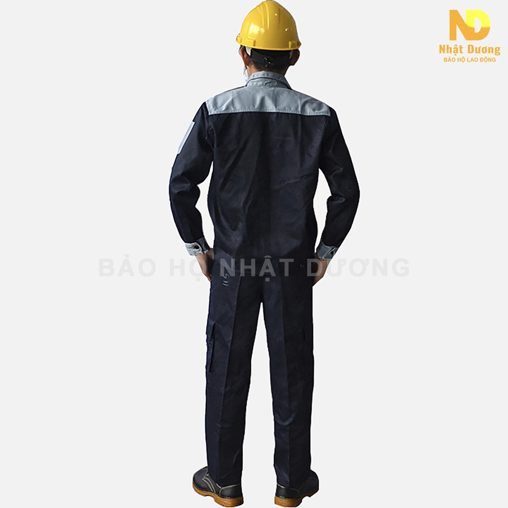 Quần áo bảo hộ lao động nam túi hộp màu tím than ND18, Đồ bảo hộ lao động Nhật Dương vải kaki 3/1 bền chắc thoáng mát
