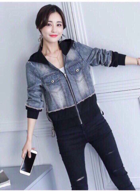 Áo khoác jean nữ kèm mũ, áo jean, áo bò - DTH