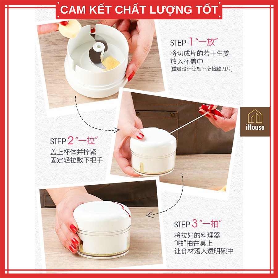 Máy xay tỏi ớt đa năng tiện lợi, Dụng cụ xay ớt tỏi giật bằng tay mini Food Chopper loại tốt iHouse