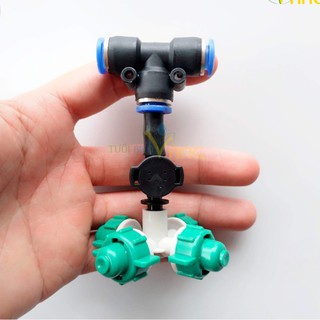Bộ 10 vòi phun sương 4 cửa chân tê 8mm có van áp