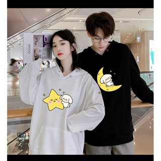 Áo hoodie đôi ( giá bán 2 cái ) trăng và sao , chất nỉ bông mịn , dày