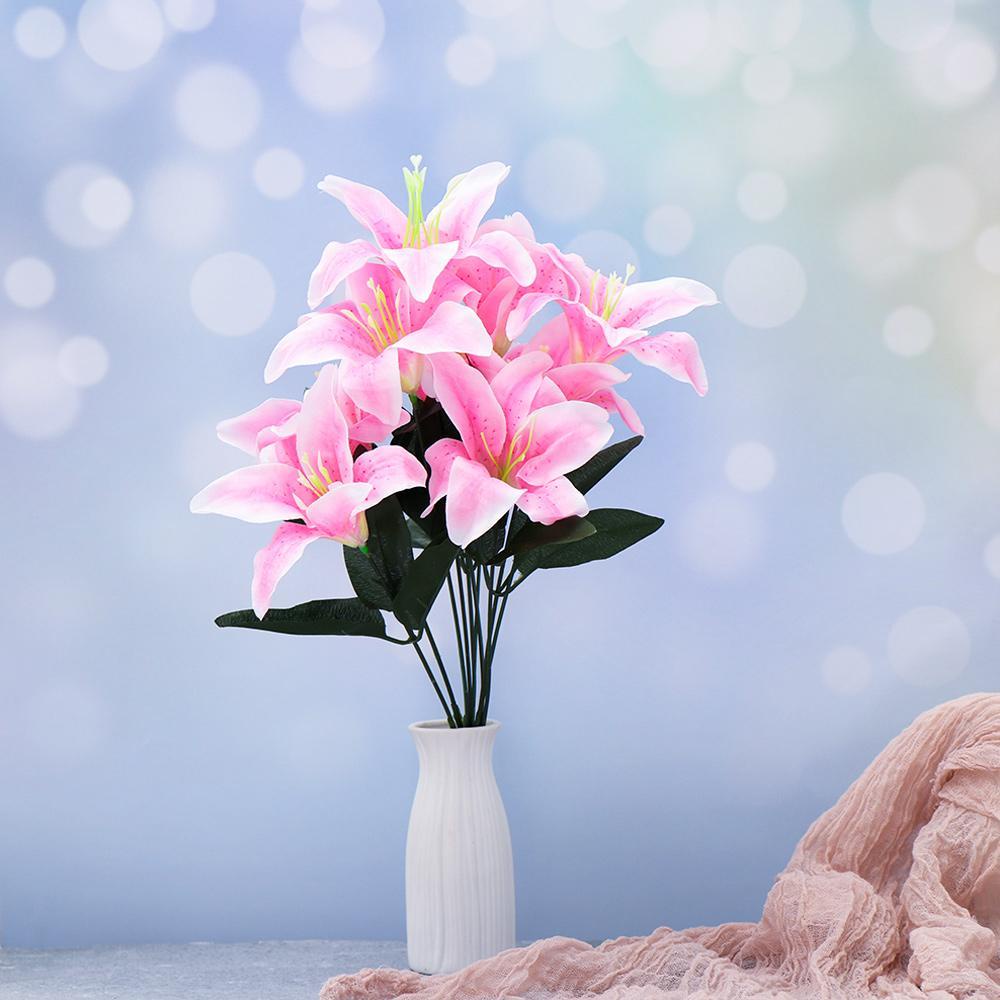 Bó 10 Bông Hoa Lily Giả Nhiều Màu Sắc Sống Động Chất Lượng Cao