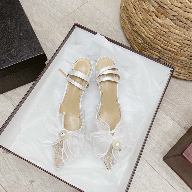 Giày ren nơ voan to đính ngọc tiểu thư (chat trước check size)