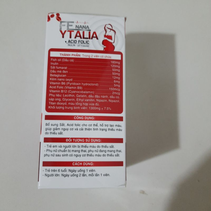 Lọ 30 viên - Viên uống bổ máu bổ sung sắt Acid Folic cho phụ nữ có thai - FE NANA YTALIA