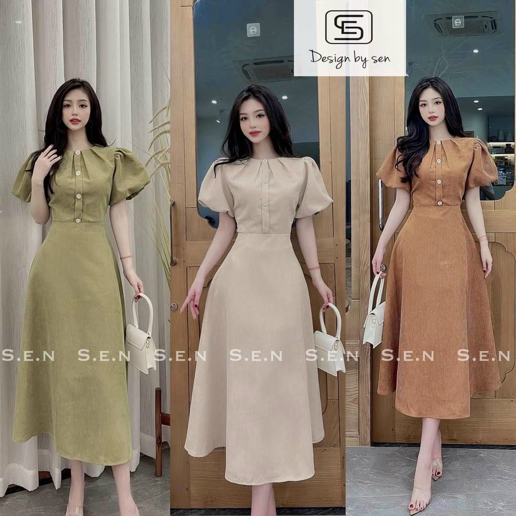 Váy dự tiệc dạ hội,đầm Maxi chữ A thiết kế tay bồng chất liệu tăm nhung sang chảnh đi làm dạo phố XM Minh Phúc