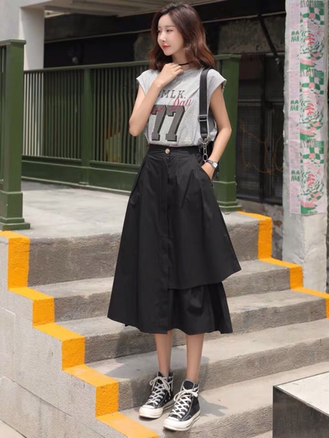 Chân váy midi dáng xoè lệch tà eo chun MV01 | BigBuy360 - bigbuy360.vn