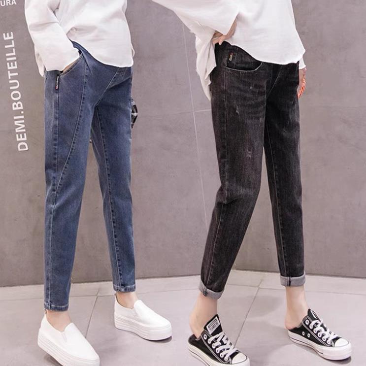 Quần bầu jean cạp chéo (jean thật) có chun chỉnh bụng co dãn thoải mái