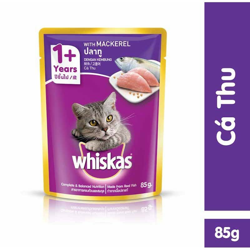 Sốt cá ngừ/cá thu/cá biển cho mèo Whiskas Tuna/Mackerel/Ocean fish 85g