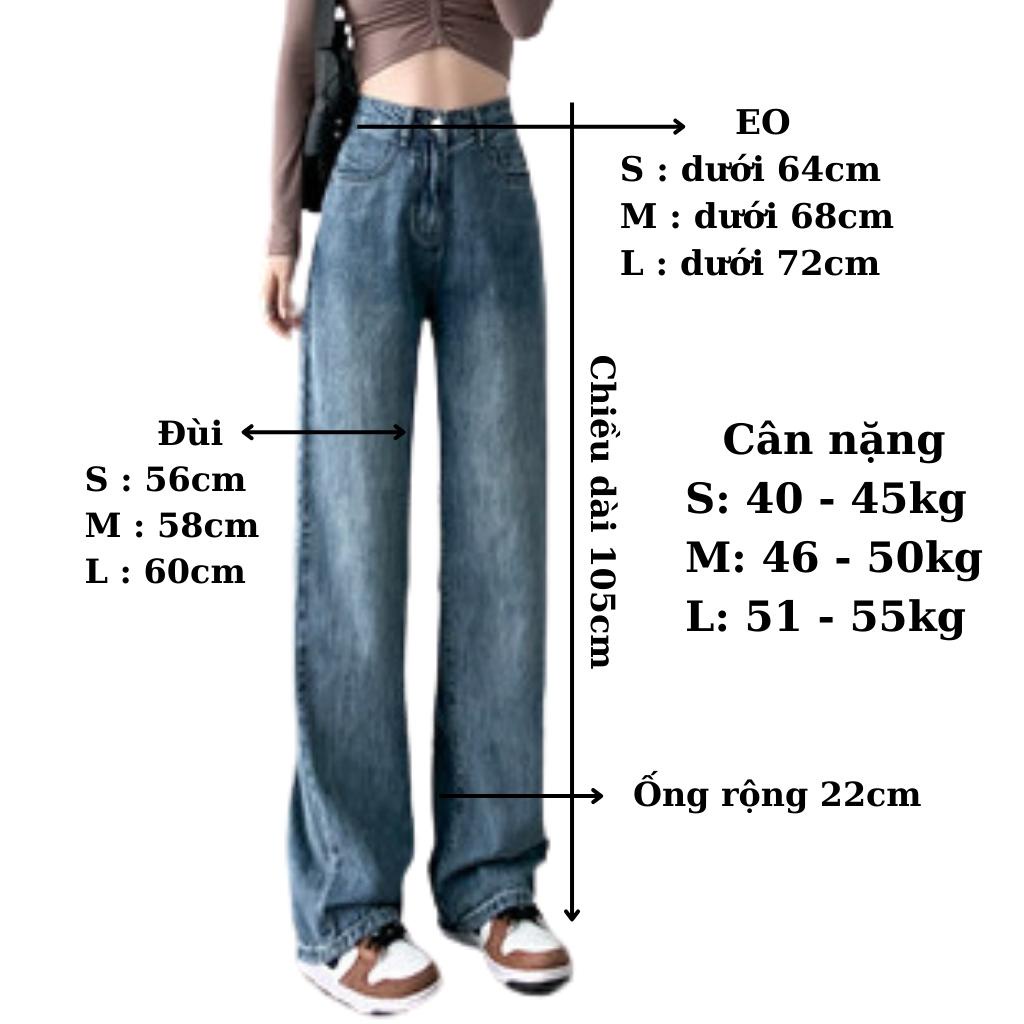 Quần Jean Ống Suông Cao Cấp Chuẩn Fom Trơn Dài 105cm Siêu Hot