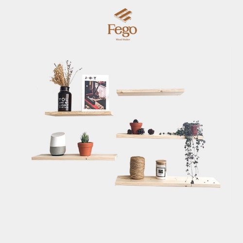 Bộ kệ gỗ treo tường thanh ngang rộng 15cm FEGO/ Giá gắn tường decor trang trí nhà cửa bền đẹp