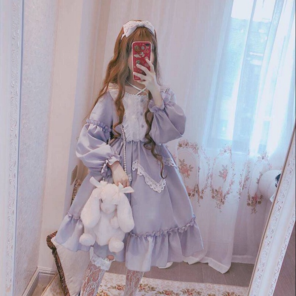 >! Váy đầm cho bé gái Lolita dành cho trẻ em 12 tuổi Công chúa bắp cải Hai chiều Cô gái mềm mại Lolita 10 tuổi