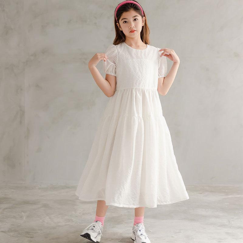 Đầm Cotton Tay Phồng Màu Trắng Thời Trang Mùa Hè 2022 Mới Cho Bé Gái