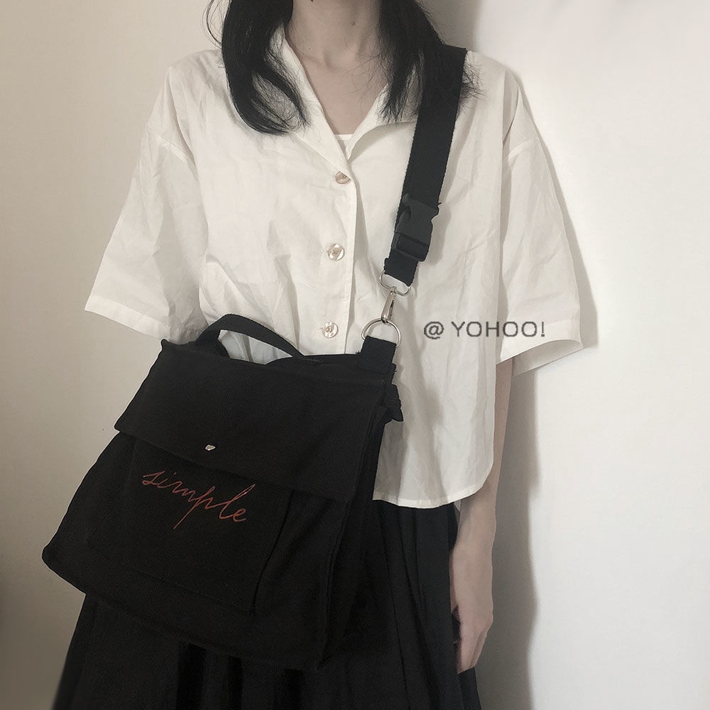 Yohoo!Ba Lô Đeo Vai Bằng Vải Canvas Màu Sắc Đơn Giản Thời Trang Cho Nam Và Nữ