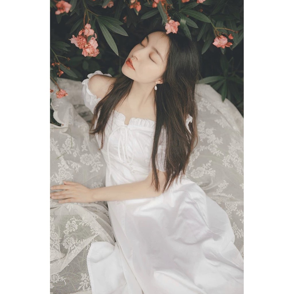 (HÌNH THẬT) Đầm Bèo Vai Mặc 2 Kiểu, Đan Dây Ngực (TRẮNG) | BigBuy360 - bigbuy360.vn