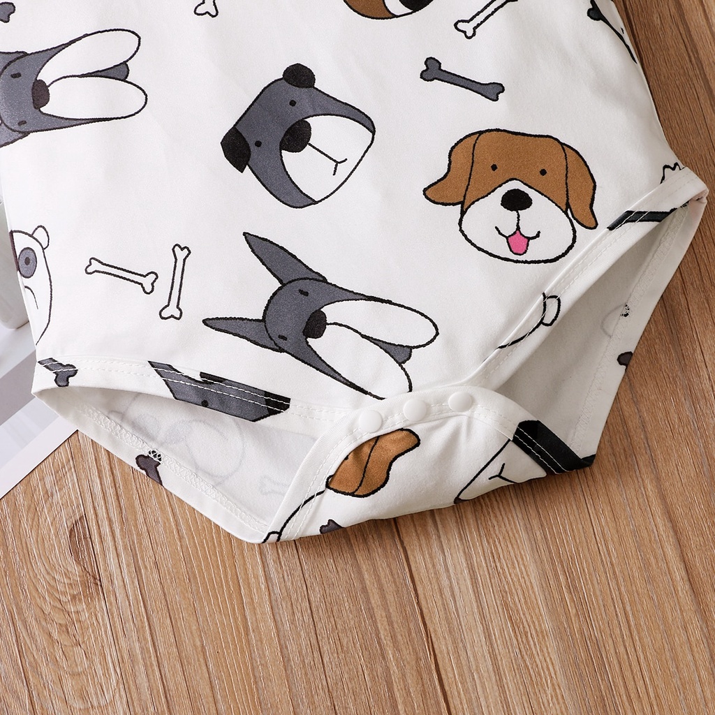 Bộ áo liền quần ngắn tay Mikrdoo in hình chú chó hoạt hình cho trẻ sơ sinh