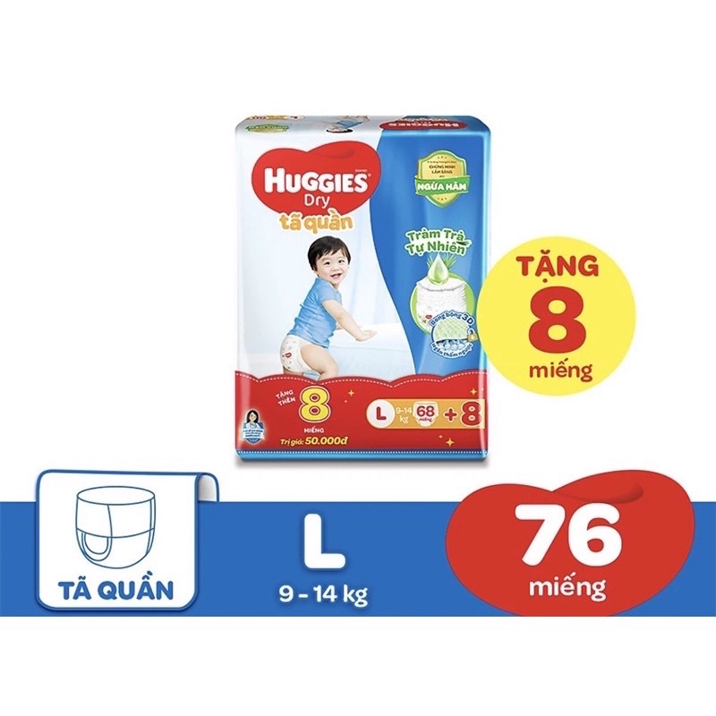 BỈM HUGGIES TÃ QUẦN L68 / L68 + 8 miếng