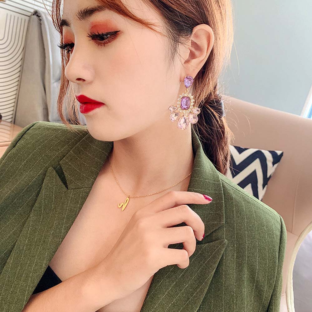 Khuyên Tai Hình Bông Hoa Đính Đá Tím Xinh Xắn