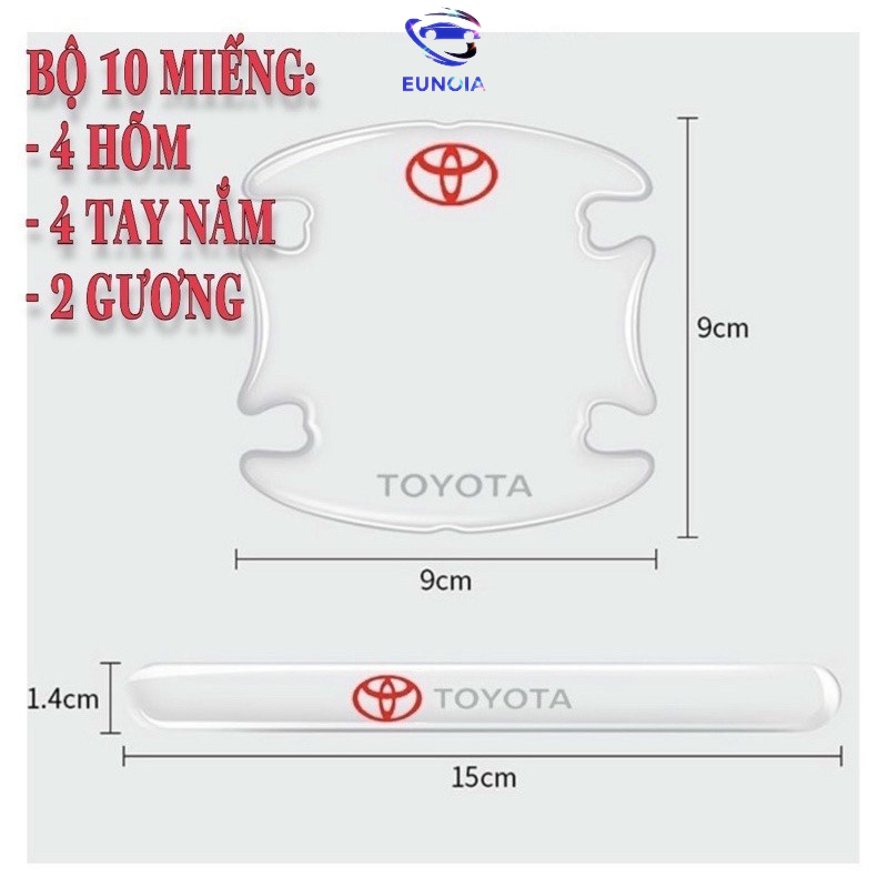 [TOYOTA] Bộ 10 Miếng Dán Silicon Chống Xước Hõm Cửa, Tay Nắm Cửa , Gương Ô Tô Xe Hơi Có Logo Hãng Xe Toyota