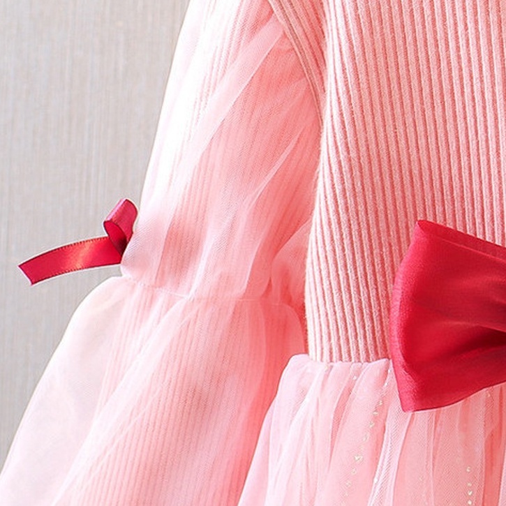 Đầm Công Chúa Tay Dài Phồng Bằng Vải Gauze Cổ Thuyền Có Nơ Cho Bé Gái 0-4 Tuổi