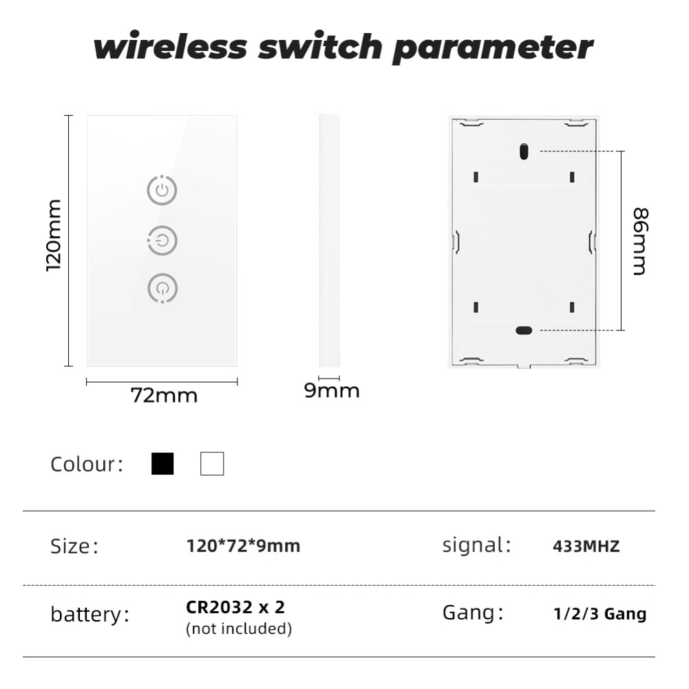 Công tắc cảm ứng thông minh Wifi Rf433 Bộ phát bảng điều khiển treo tường 2 chiều, Công tắc đèn điều khiển ứng dụng không dây Hoạt động với Alexa Google Home cloud1