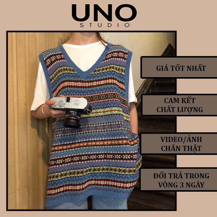 Áo Gile len thổ cẩm xanh