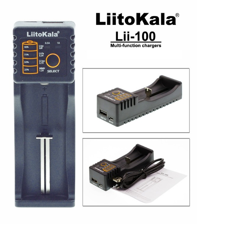 Sạc pin đa năng Liitokala Lii-100 một khe cho pin 18650, AA, AAA, 14500