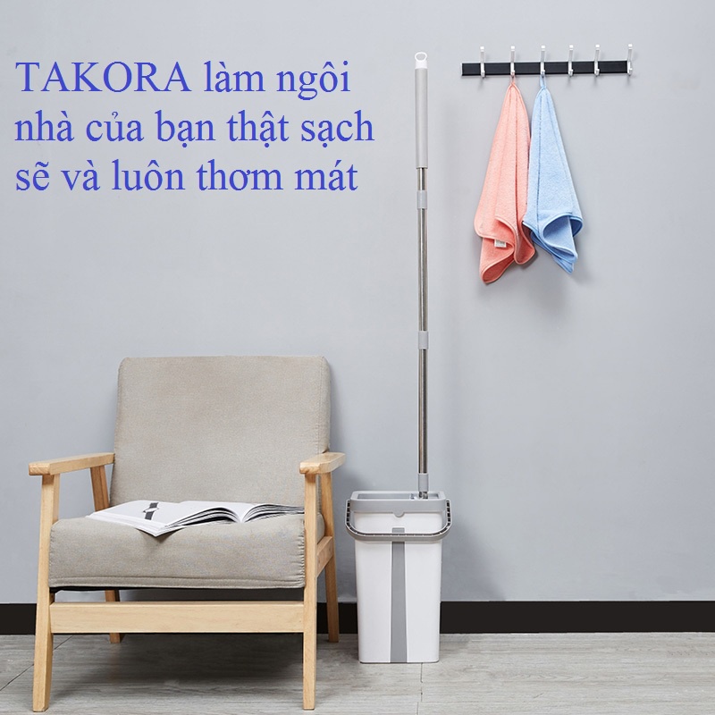 Cây lau nhà tự vắt thông minh 360 độ chính hãng TAKORA, Bộ chỗi lau nhà 2 ngăn đa năng cao cấp