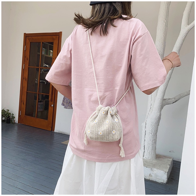 Túi Đeo Chéo Dây Rút Phối Ren Hoa Thời Trang Nữ Tính