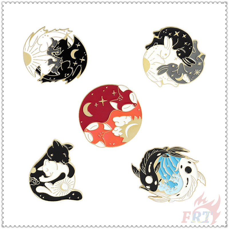 ★ Eight Diagrams - Yin and Yang Brooches ★ 1Pc Fox / Fish / Rabbit / Cat / Dragon Fashion Doodle Enamel Pins Backpack Button Badge Brooch