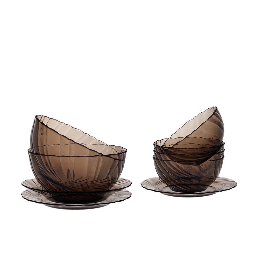 Bộ bàn ăn 9 món thủy tinh cường lực cao cấp D7009BC - Beau Rivage Nâu Khói Creole