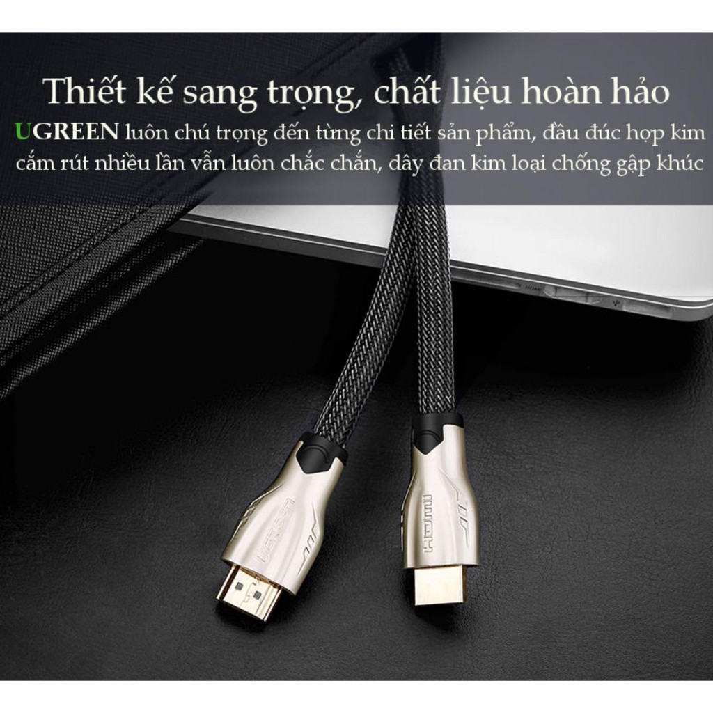 Dây HDMI 1.4 thuần đồng 19+1 đầu hợp kim, cáp bọc lưới, dài từ 1-15m UGREEN HD102 có 2 dạng dây dẹt và tròn