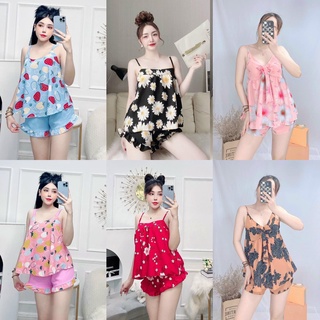 Đồ bộ 2 dây quần đùi mặc nhà để thương - Đồ ngủ 2 dây có thun ngang phía sau.