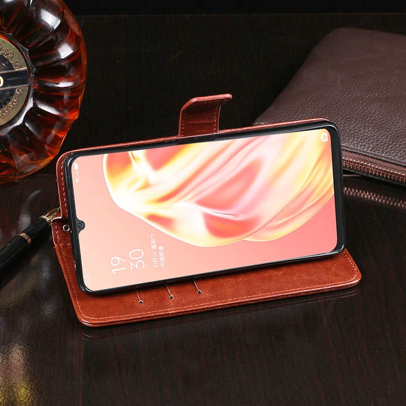 Bao da Pu điện thoại nắp lật mỏng nam châm kiểu ví có thể làm giá đỡ cho OPPO A91