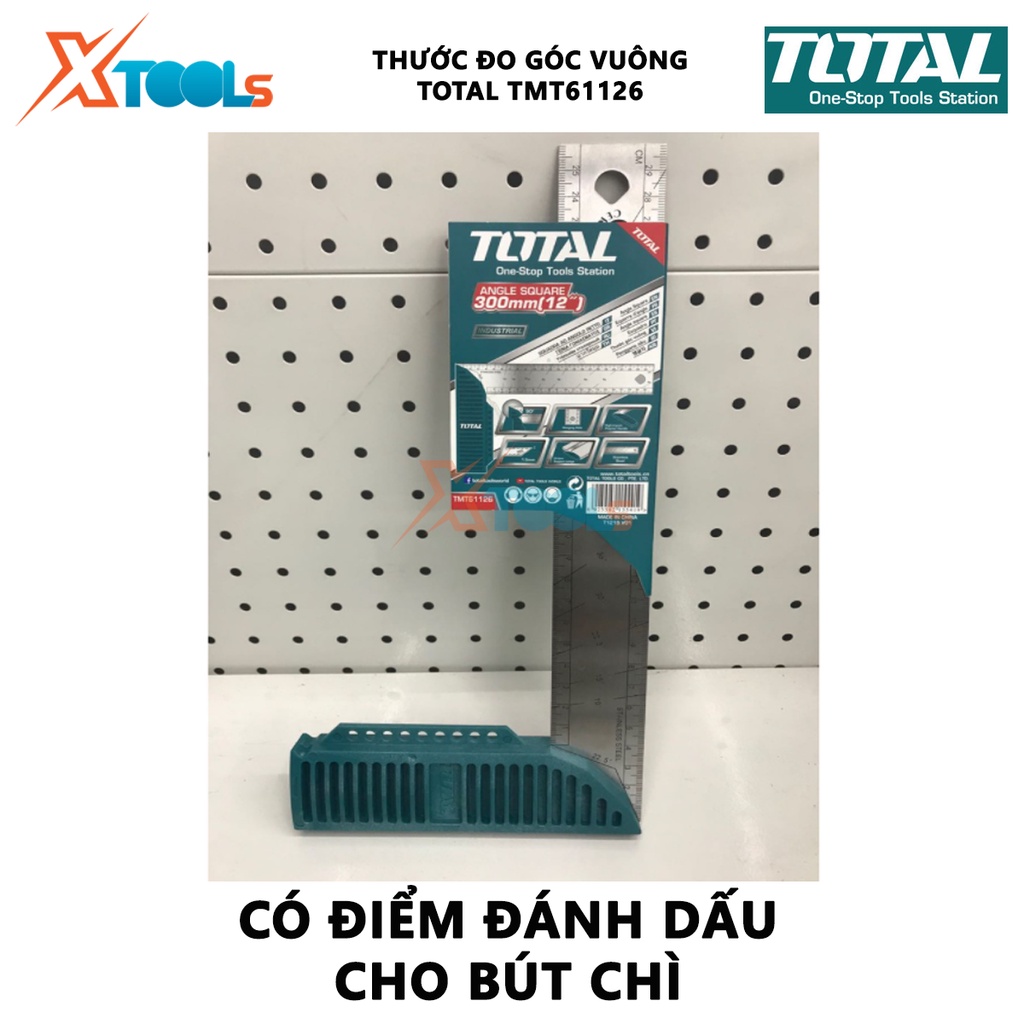 Thước đo góc vuông TOTAL TMT61126 | Thước eke vuông Chiều dài 300mm (12 &quot;), Chiều rộng lưỡi dao 40mm, Độ dày lưỡi:1,5mm,