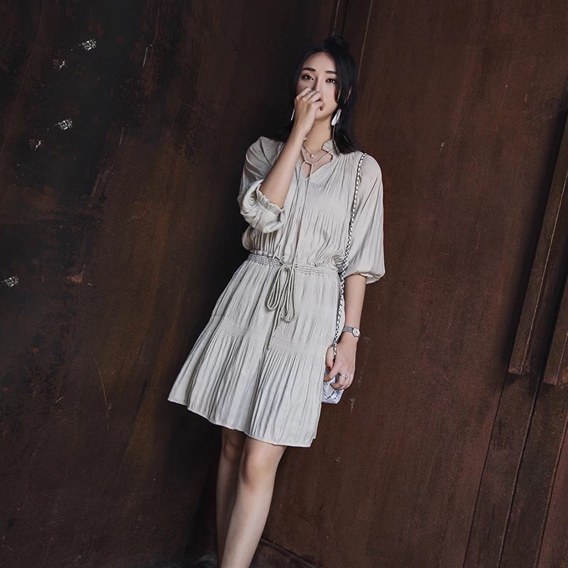 VÁY VINTAGE NGẮN CÓ TAY CỔ ĐIỂN ĐƠN SẮC HÀNG CAO CẤP DUYÊN DÁNG NỮ ĐẸP CÔNG SỞ