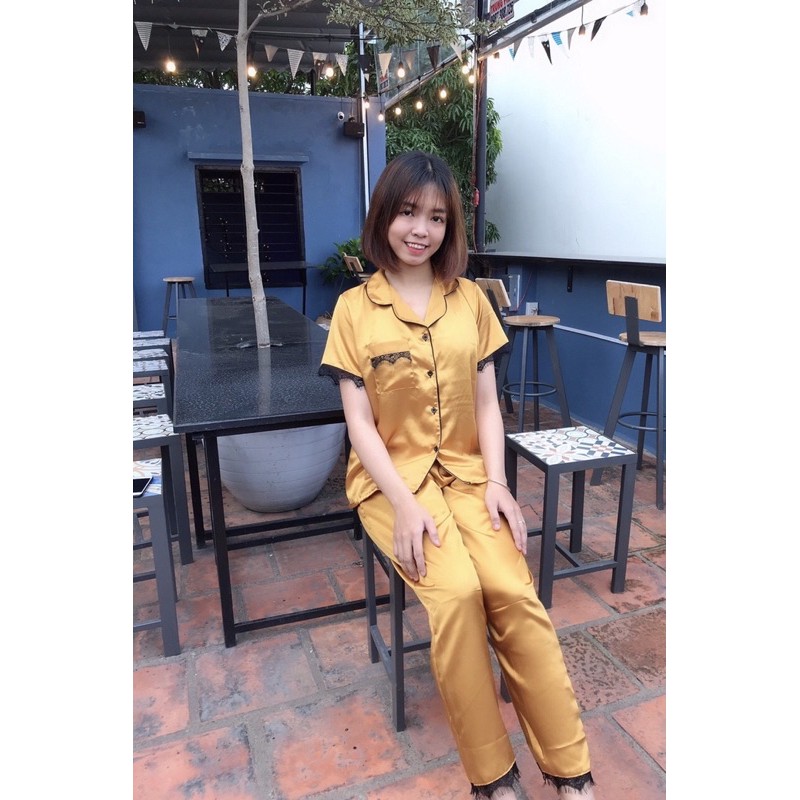 BỘ NGỦ LỤA PHỐI REN - TAY NGẮN QUẦN DÀI | BigBuy360 - bigbuy360.vn