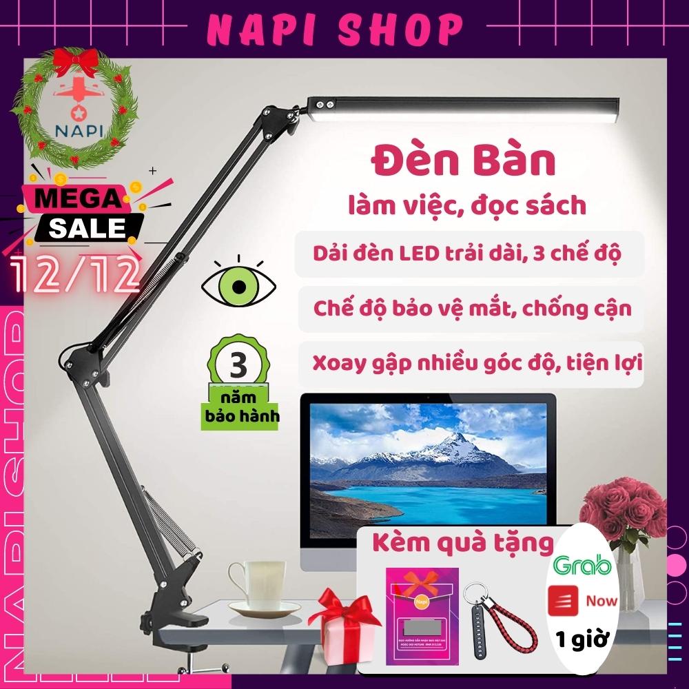 Đèn học chống cận để bàn đọc sách, làm việc, laptop, hiện đại LED dài 3 chế độ sáng có đế kẹp đế tròn, bảo vệ mắt