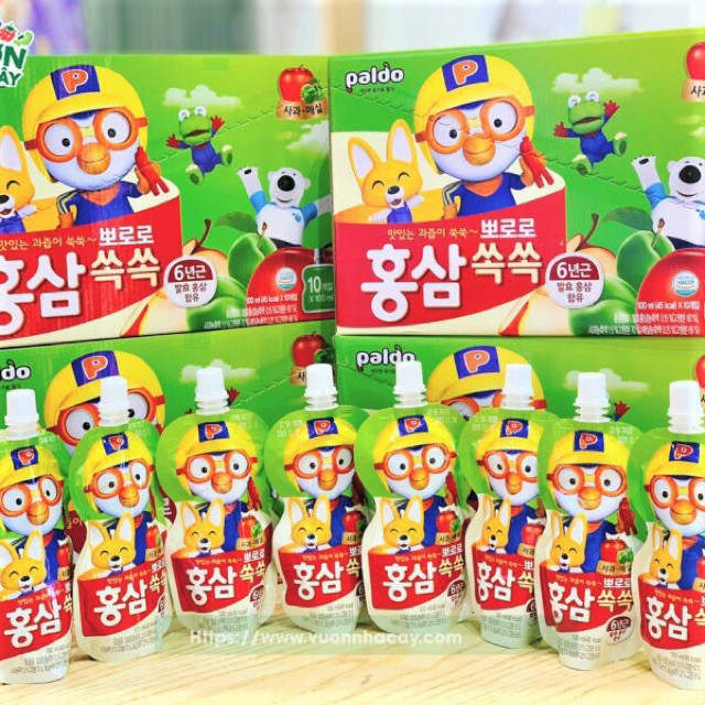 Hộp 10 gói nước uống Hồng Sâm Trẻ Em PORORO Hàn Quốc 100ml