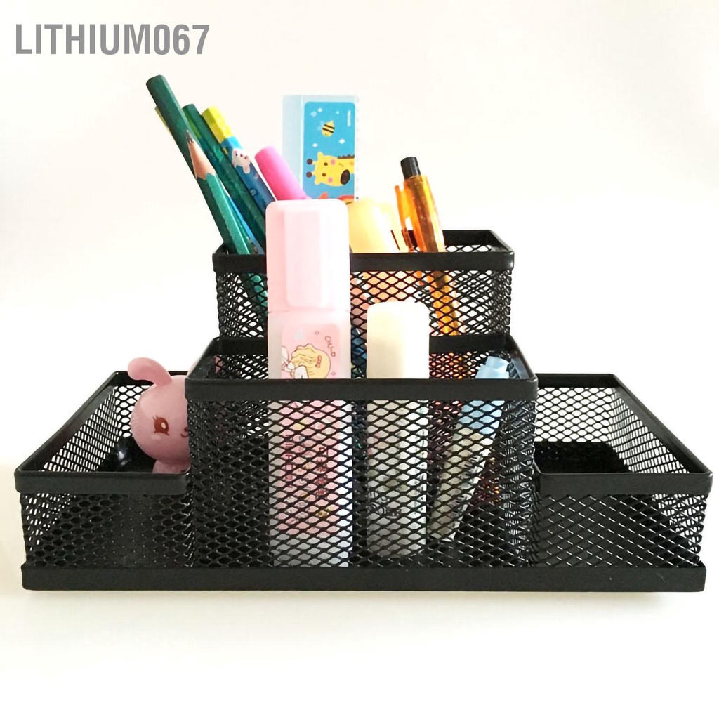 Hộp lưới đựng bút 4 ngăn sức chứa lớn đa năng màu đen sắp xếp tiện lợi cho nhà ở