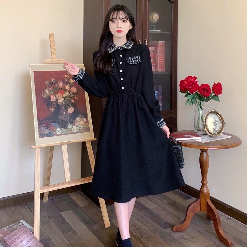 Đầm Sơ Mi Dài Vừa Vặn Ghép Mảnh Ghép Họa Tiết Kẻ Sọc Caro Phong Cách Pháp Cổ Điển Mùa Xuân Kích Thước Lớn Cho Nữ
