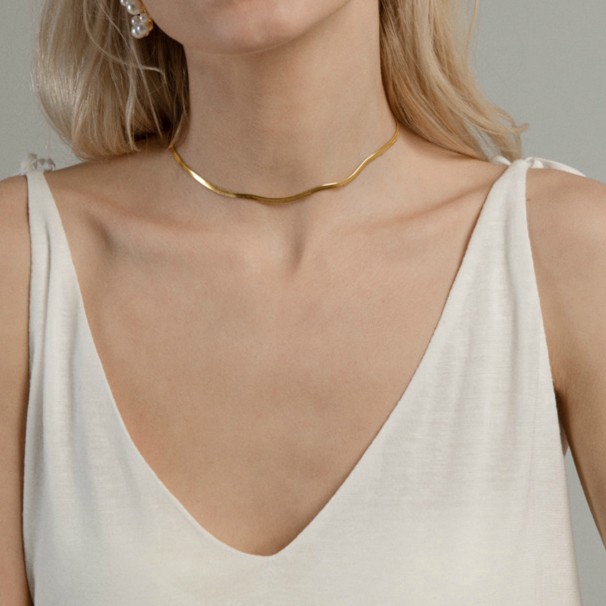 Fashion Flat Snake Chain Clavicle Chain/ Simple Gold Silver Color Herringbone Choker/ Unisex Necklace Jewelry
