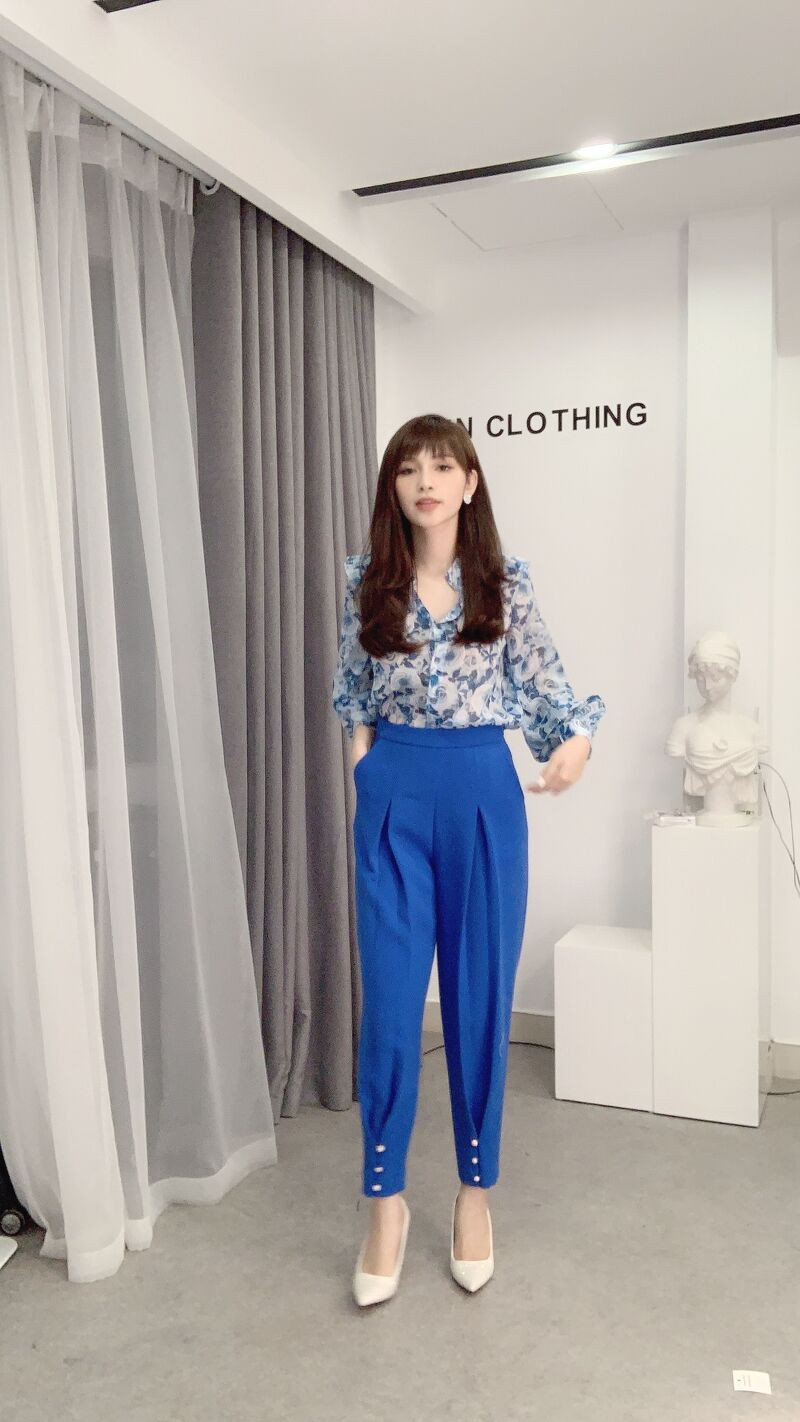 Áo Sơ Mi màu Blue Roses độc đáo chất voan mát thời trang Liin Clothing SM3004