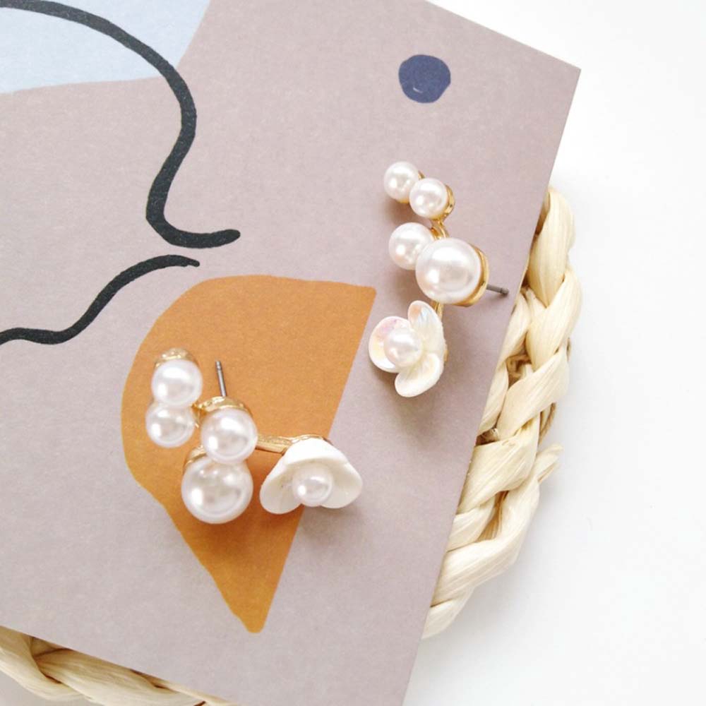 Khuyên tai hình hoa bằng vỏ sò acrylic đính ngọc trai nhân tạo cho nữ