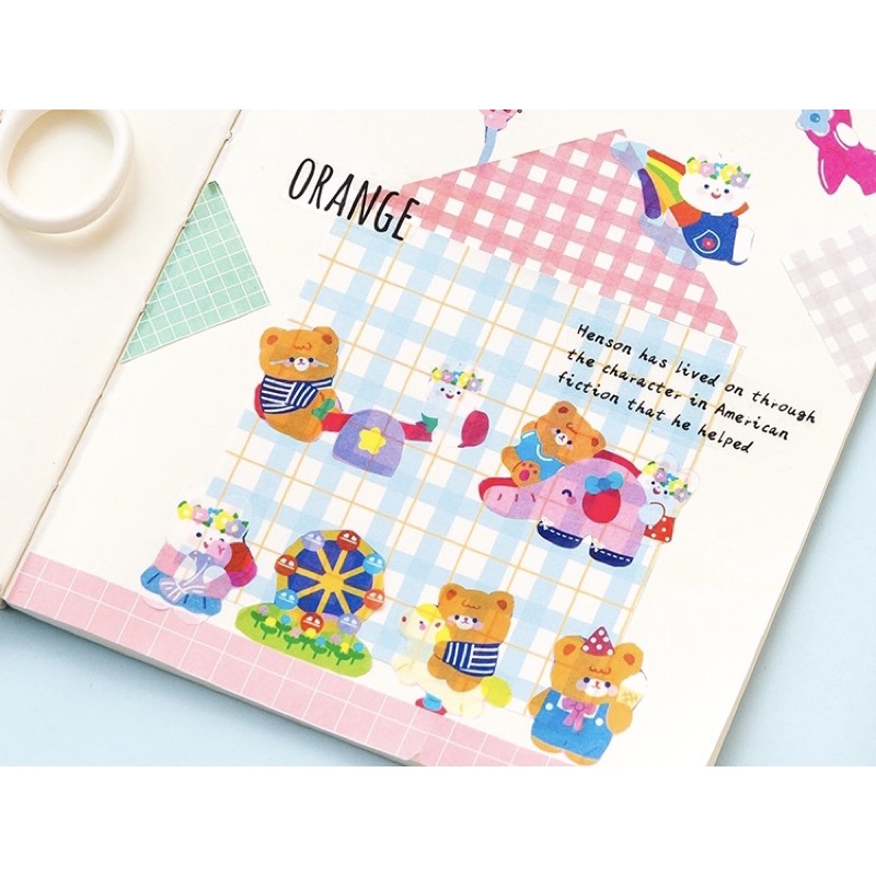 Washi Tape Cuộn băng dính washi tape dài 3 mét hình chủ đề gấu sticker dán trang trí sổ planner bullet journal