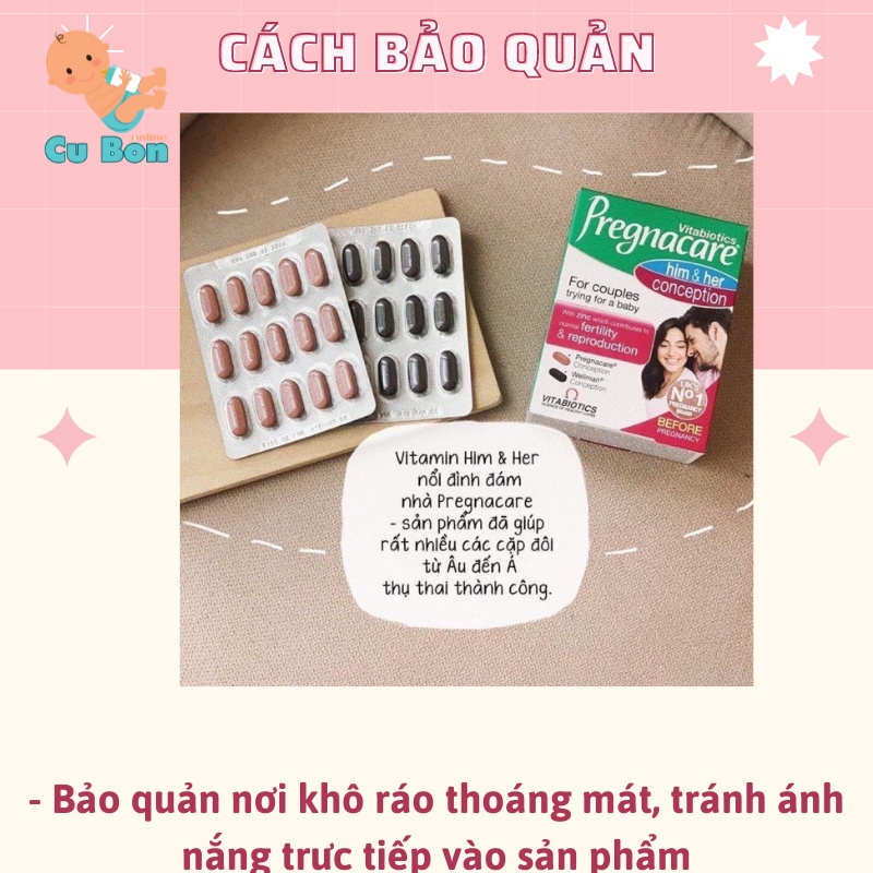 Viên uống tăng khả năng thụ thai cho nam nữ Pregnacare Him and Her Conception 60 viên của Anh Quốc dành cho cả nam và nữ
