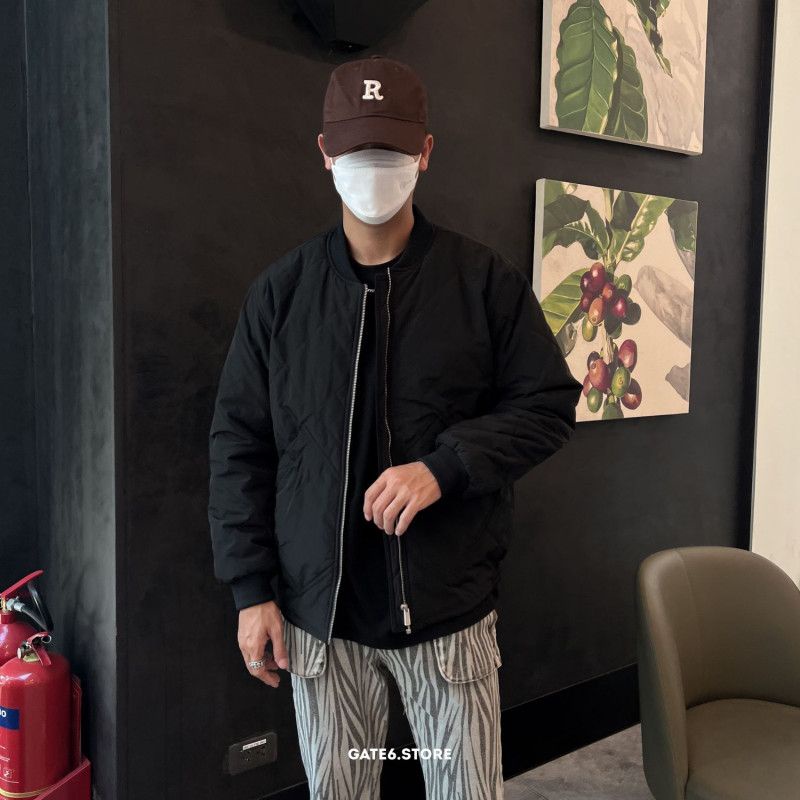 Áo Khoác trần bông Nam GATE6 Quilted Bomber, khoác gió 2 lớp họa tiết quả trám Hàn Quốc - G0048