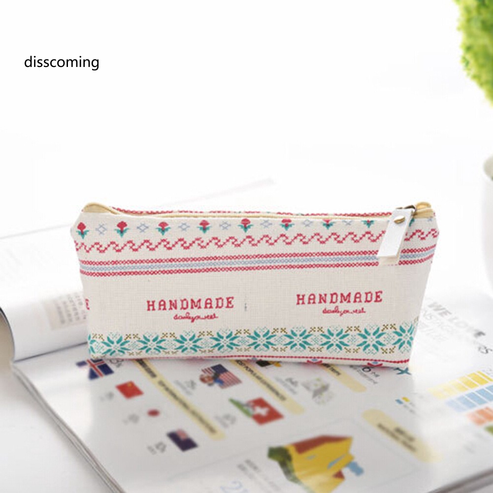 Túi đựng bút bằng vải lanh cotton với họa tiết hoạt hình dễ thương