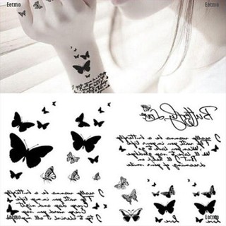 (Eetmo) Black Butterfly & Letter Transfer Waterproof Temporary Tattoo Body Art Sticker