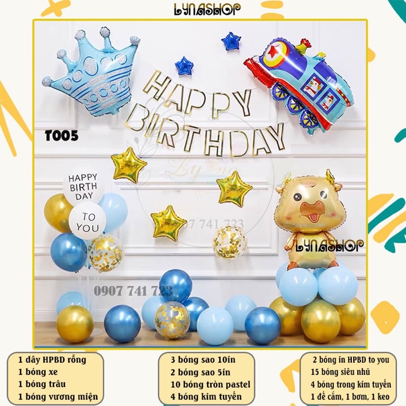 Set bóng trang trí sinh nhật bé - mẫu trâu vàng-Bong bóng sinh nhật